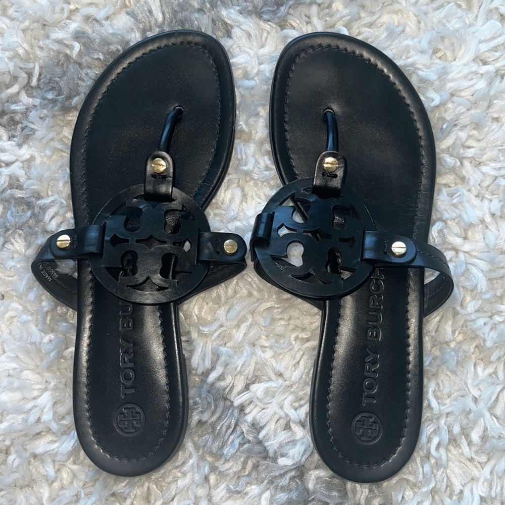 Black Leather Tory Burch Miller Sandals